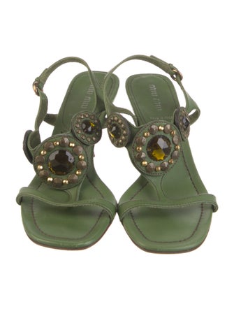 Miu Miu Leather Crystal Embellishments Slingback Sandals