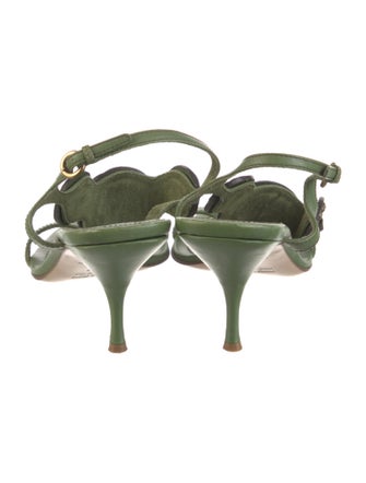 Miu Miu Leather Crystal Embellishments Slingback Sandals