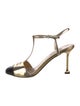 Miu Miu Patent Leather Colorblock Pattern T-Strap Pumps