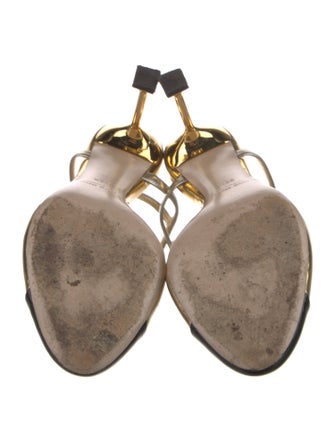 Miu Miu Patent Leather Colorblock Pattern T-Strap Pumps