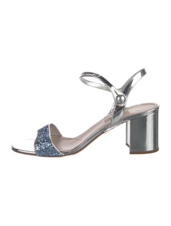 Miu Miu Leather Glitter Accents Sandals