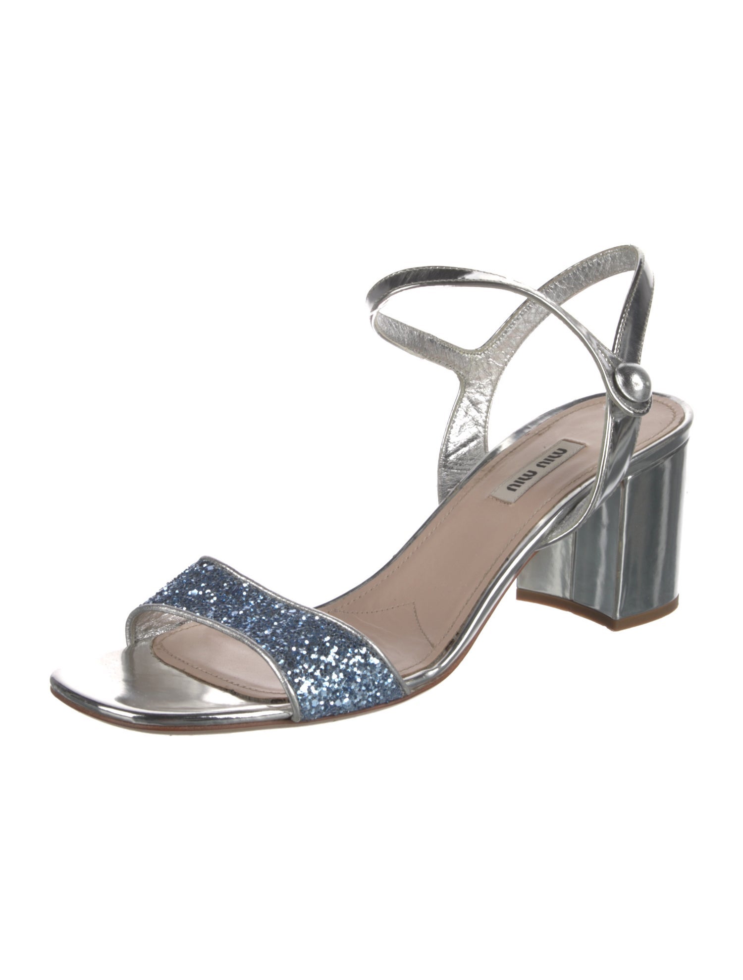 Miu Miu Leather Glitter Accents Sandals