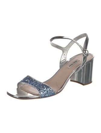 Miu Miu Leather Glitter Accents Sandals