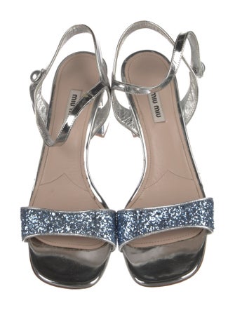 Miu Miu Leather Glitter Accents Sandals