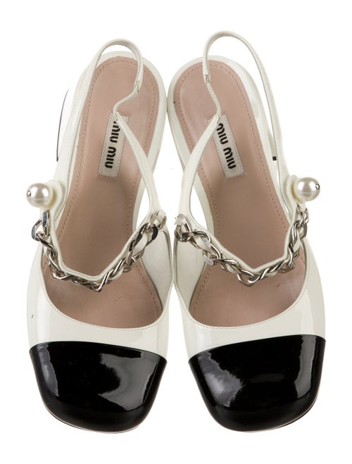 Miu Miu Faux Pearl Accents Patent Leather Slingback Pumps