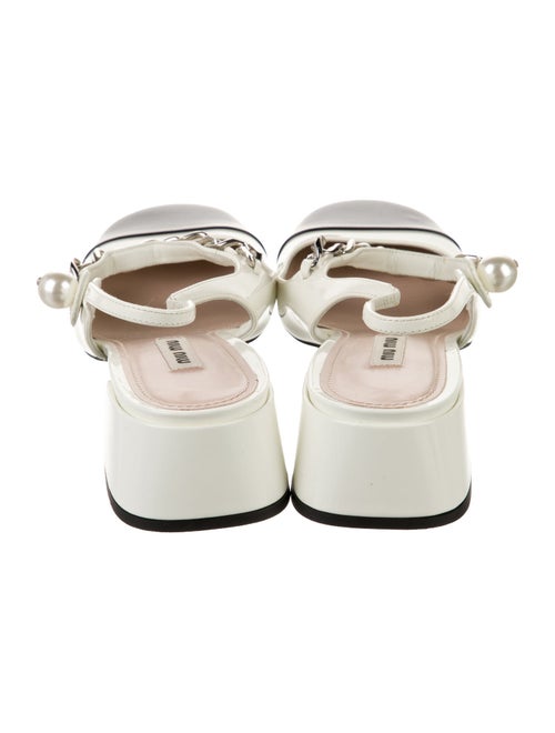 Miu Miu Faux Pearl Accents Patent Leather Slingback Pumps