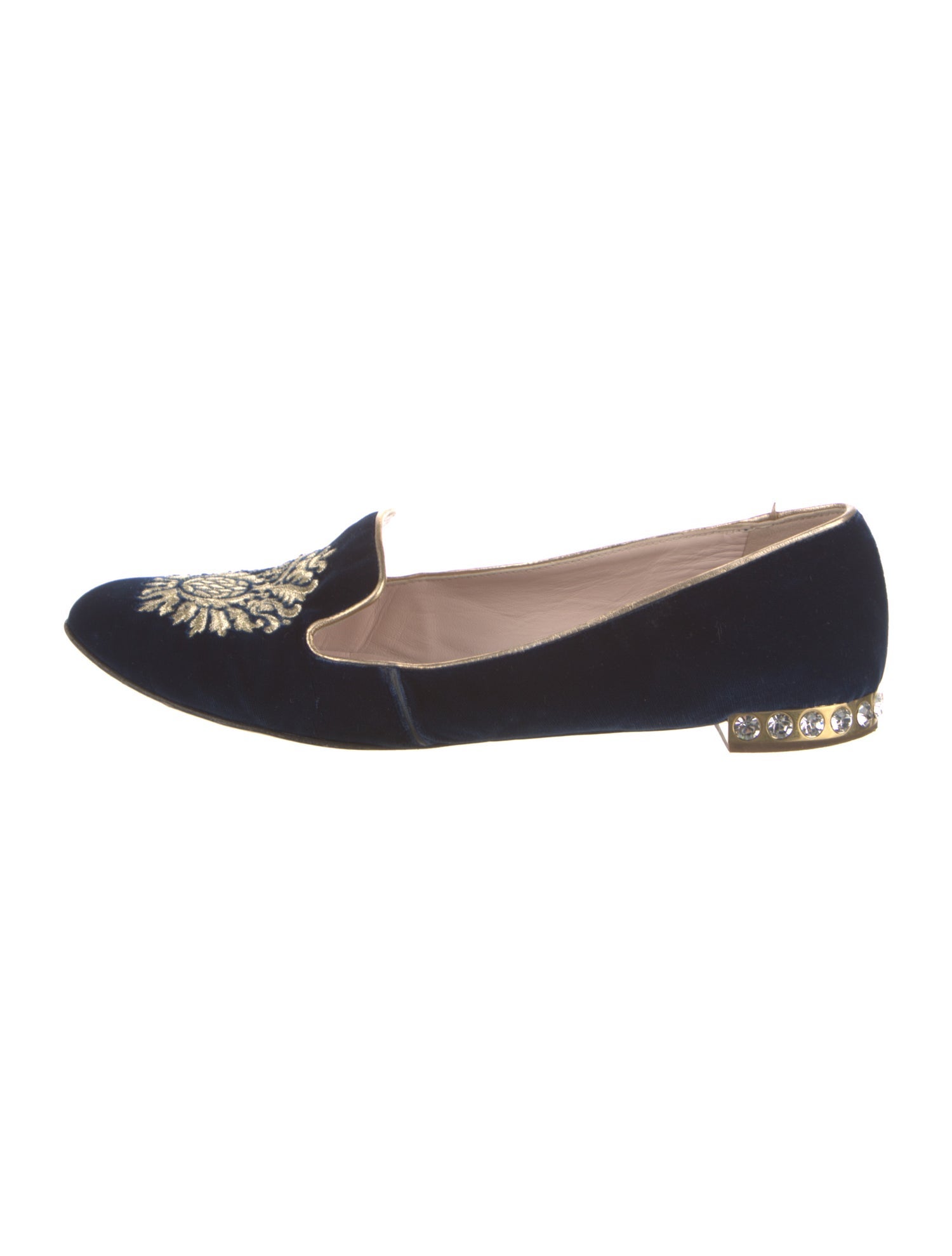 Miu Miu Velvet Crystal Embellishments Loafers