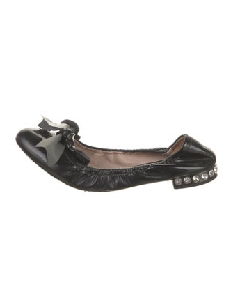 Miu Miu Patent Leather Bow Accents Ballet Flats