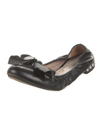 Miu Miu Patent Leather Bow Accents Ballet Flats