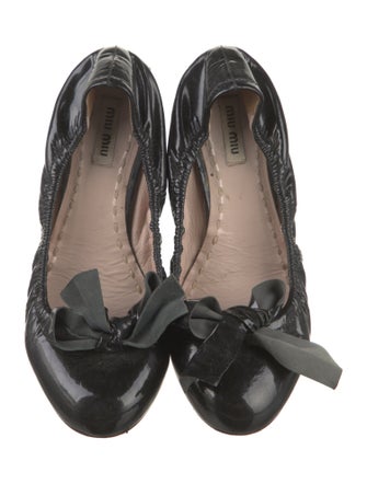 Miu Miu Patent Leather Bow Accents Ballet Flats