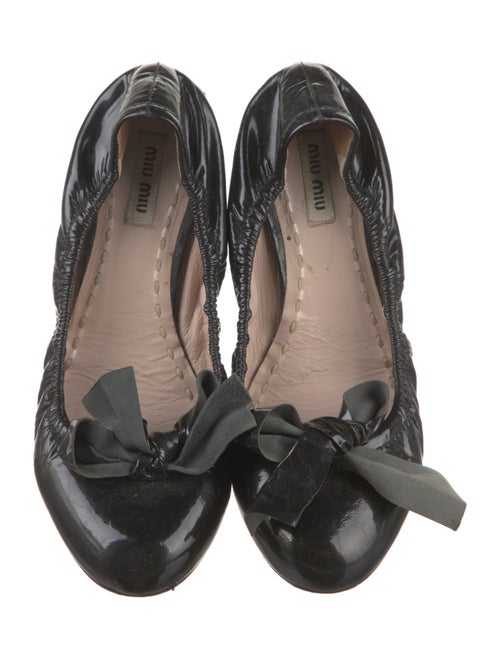 Miu Miu Patent Leather Bow Accents Ballet Flats