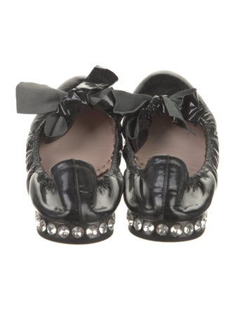 Miu Miu Patent Leather Bow Accents Ballet Flats