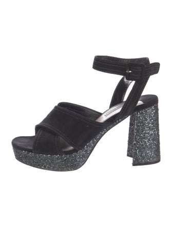 Miu Miu Suede Glitter Accents Sandals