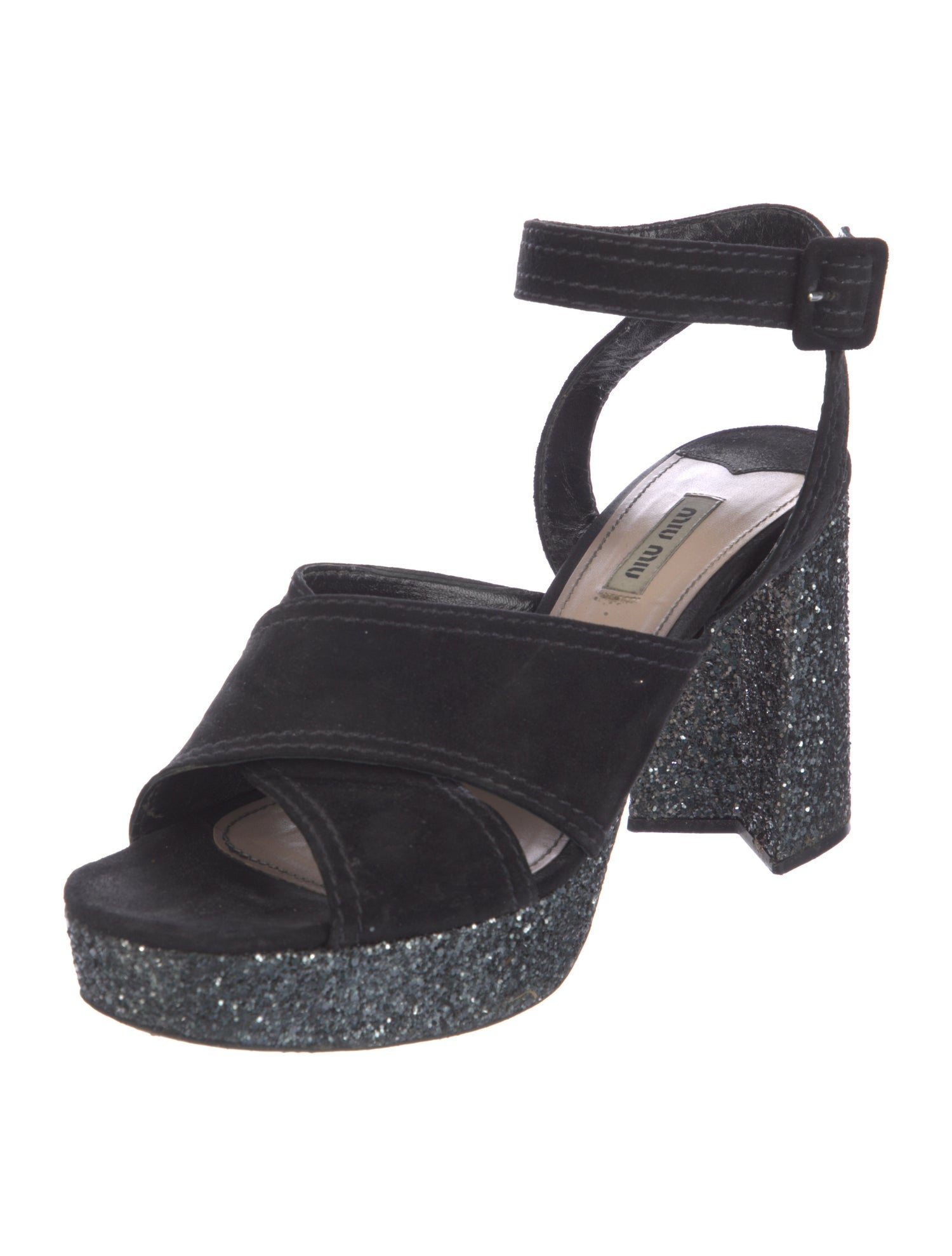 Miu Miu Suede Glitter Accents Sandals