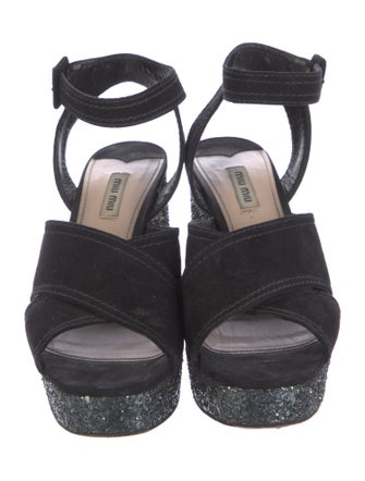 Miu Miu Suede Glitter Accents Sandals