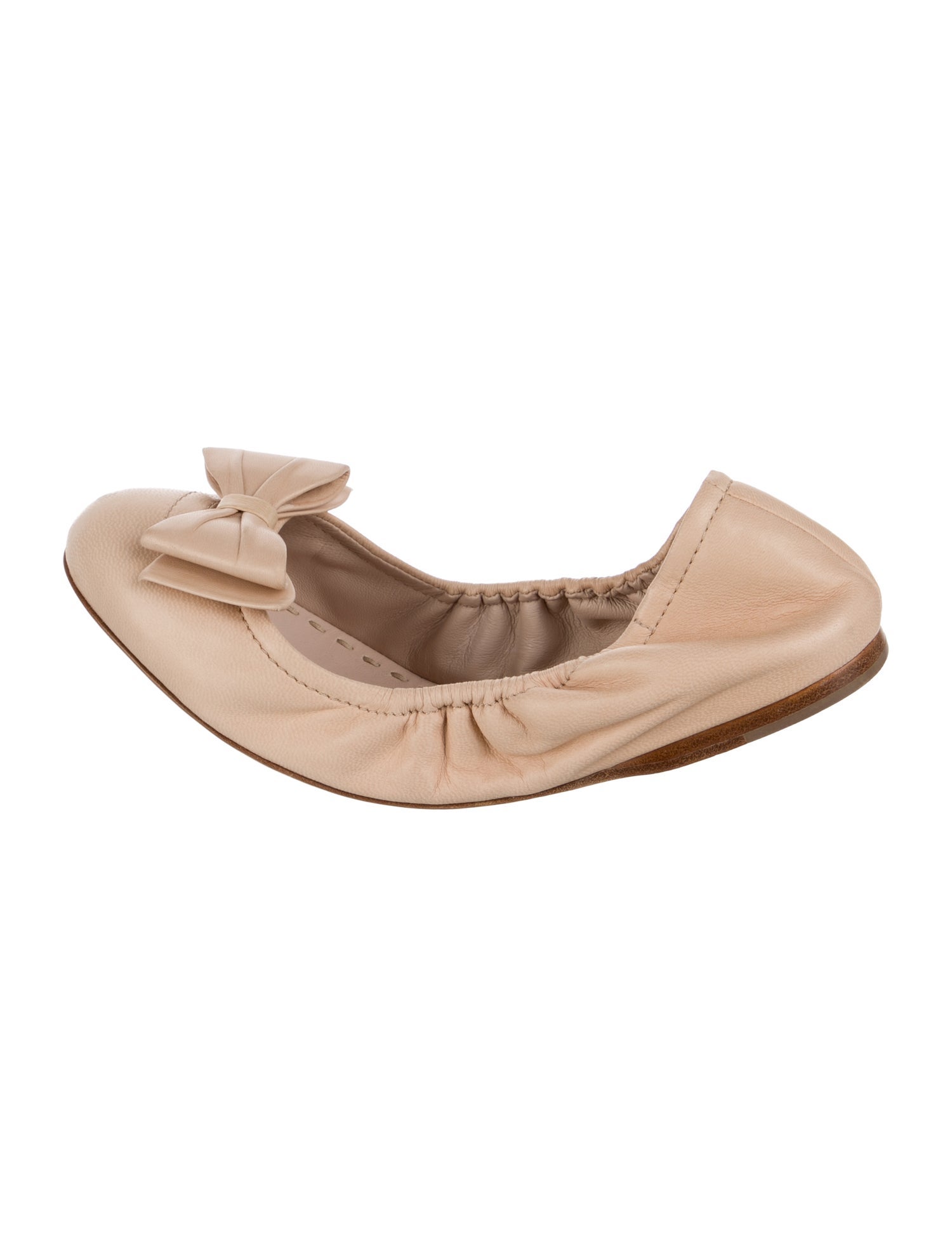 Miu Miu Leather Bow Accents Ballet Flats