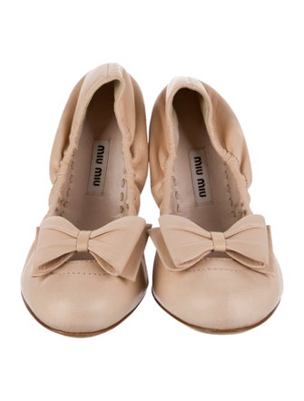 Miu Miu Leather Bow Accents Ballet Flats