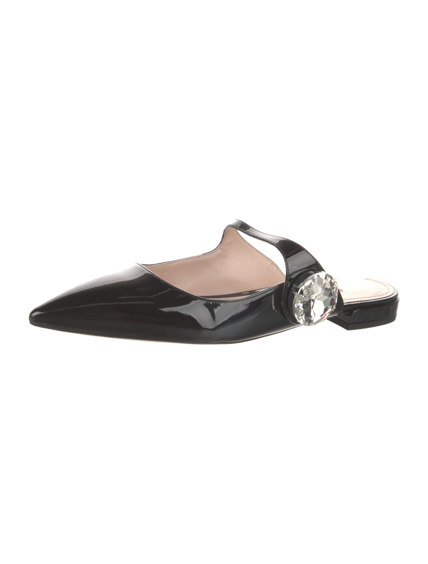 Miu Miu Patent Leather Crystal Embellishments Mules