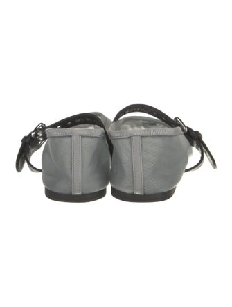 Miu Miu Leather Embroidered Accent Mary Jane Flats