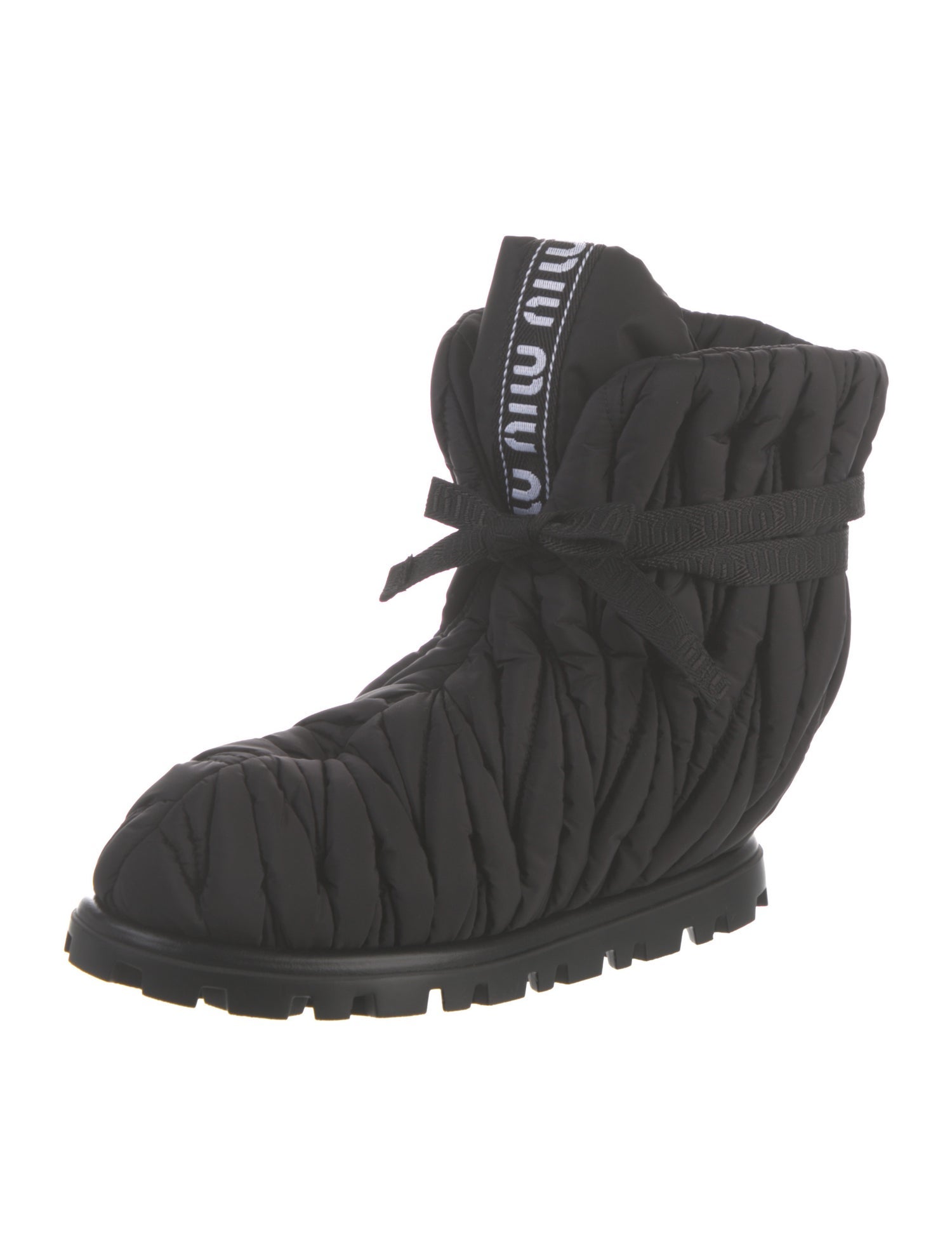 Miu Miu Nylon Ruffle Embellishment Combat Boots w/ Tags