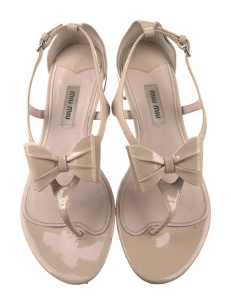 Miu Miu Patent Leather Bow Accents Slingback Sandals