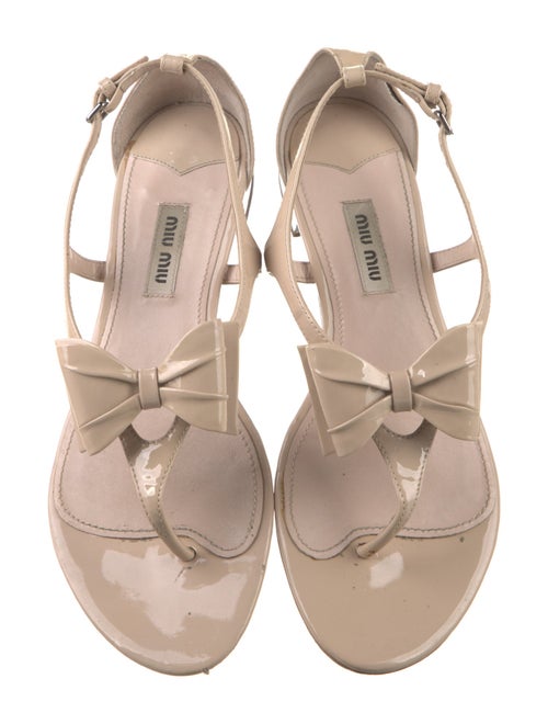 Miu Miu Patent Leather Bow Accents Slingback Sandals
