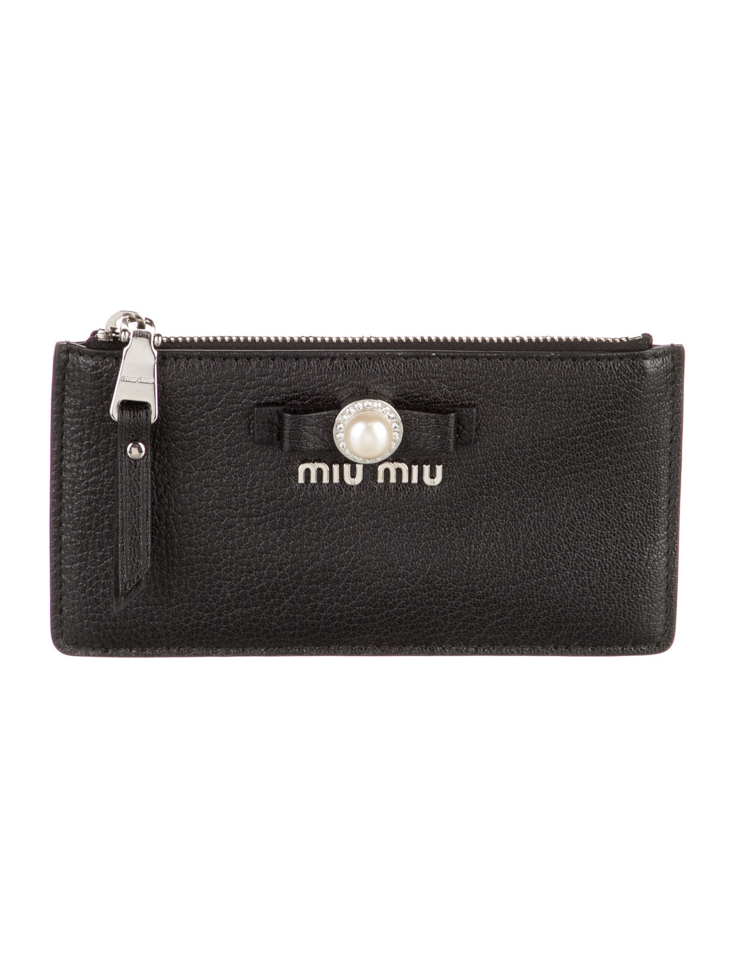 Miu Miu Faux Pearl Accents Leather Wallet