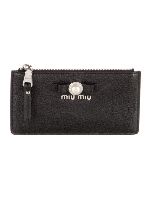Miu Miu Faux Pearl Accents Leather Wallet