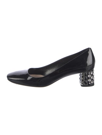 Miu Miu Patent Leather Crystal Embellishments Pumps
