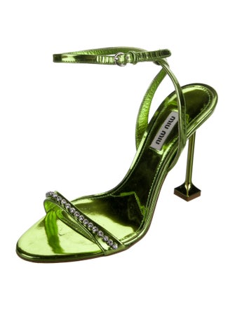 Miu Miu Patent Leather Crystal Embellishments Sandals