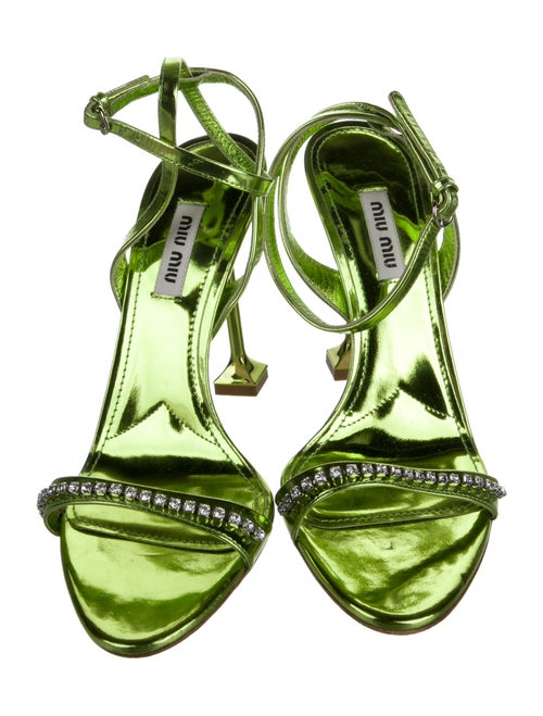 Miu Miu Patent Leather Crystal Embellishments Sandals