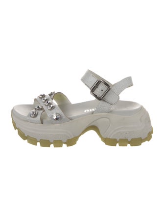 Miu Miu Leather Crystal Embellishments Slingback Sandals