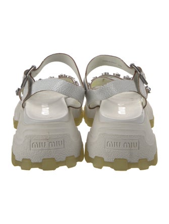 Miu Miu Leather Crystal Embellishments Slingback Sandals