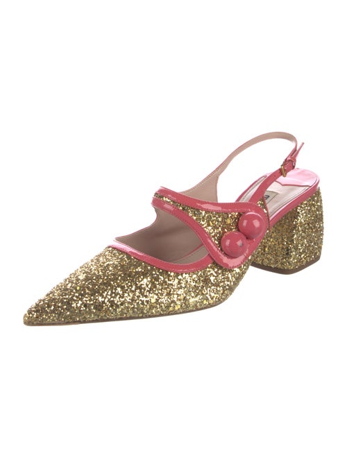 Miu Miu Glitter Leather Trim Embellishment Slingback Pumps