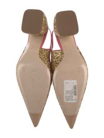 Miu Miu Glitter Leather Trim Embellishment Slingback Pumps
