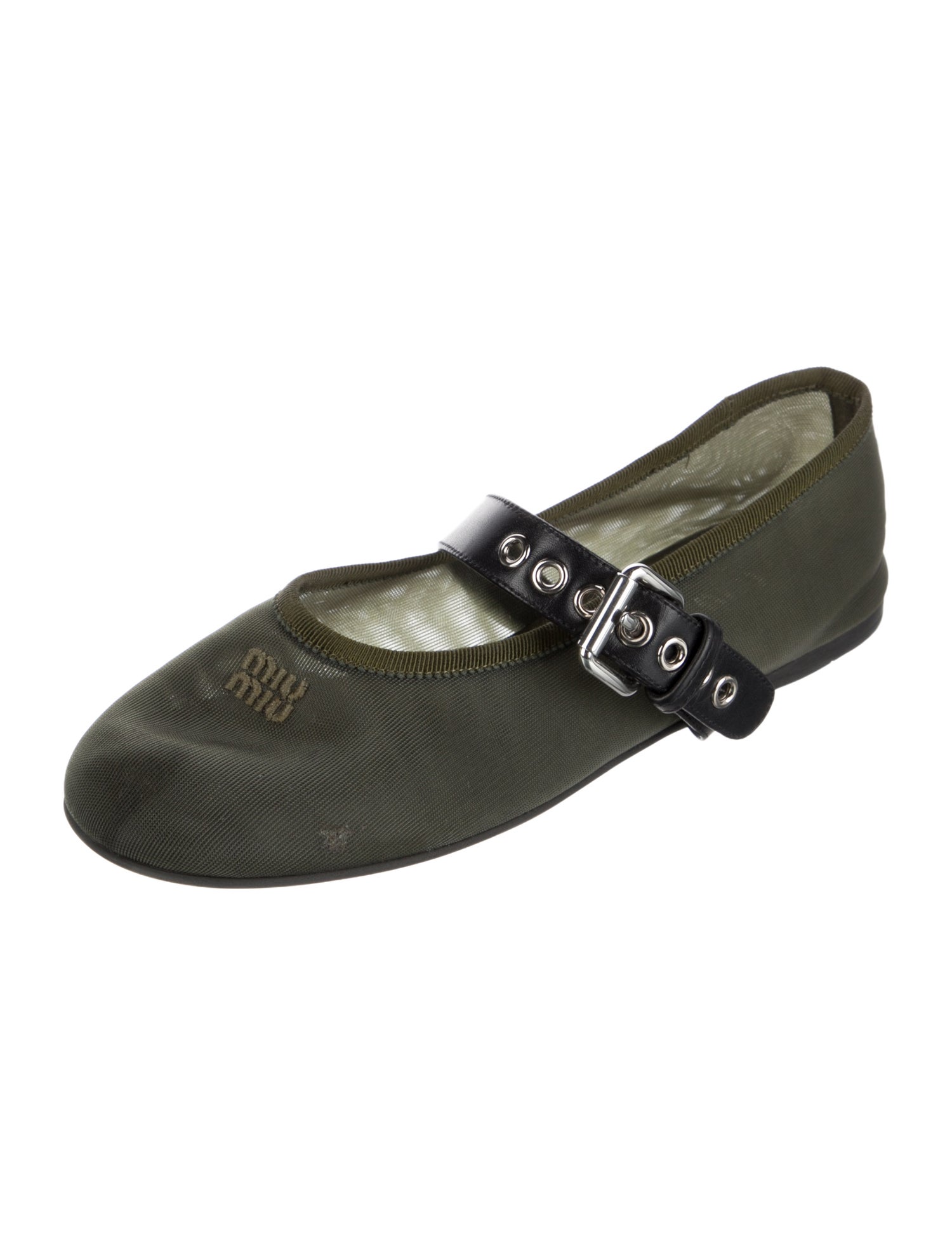 Miu Miu Embroidered Accent Mary Jane Flats