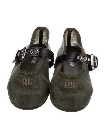 Miu Miu Embroidered Accent Mary Jane Flats