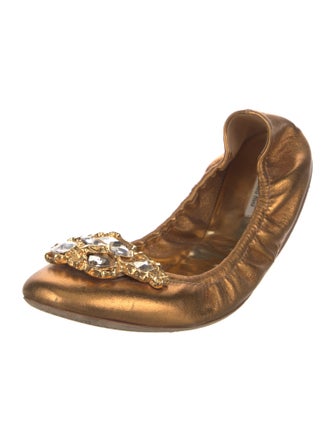 Miu Miu Leather Crystal Embellishments Ballet Flats