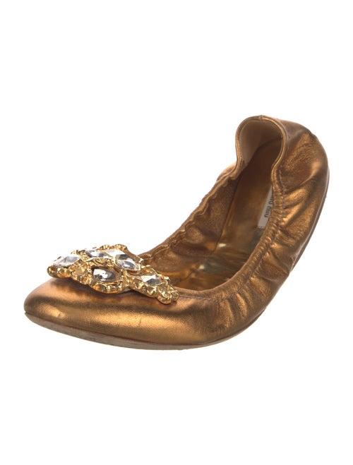Miu Miu Leather Crystal Embellishments Ballet Flats