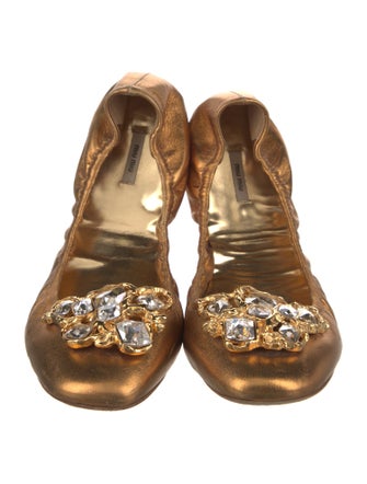 Miu Miu Leather Crystal Embellishments Ballet Flats