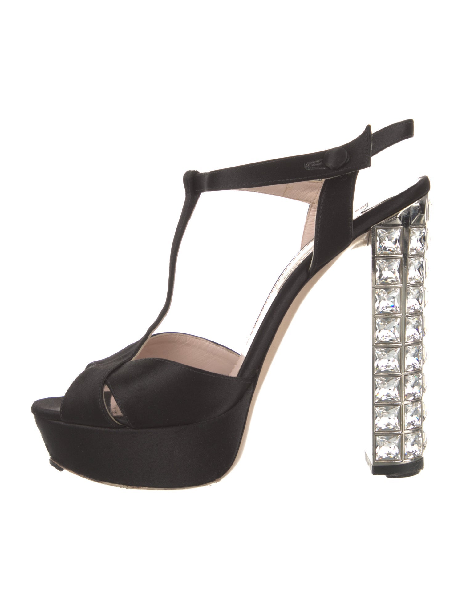 Miu Miu Satin Crystal Embellishments T-Strap Pumps