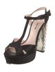 Miu Miu Satin Crystal Embellishments T-Strap Pumps
