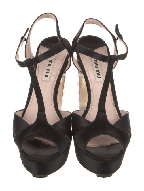 Miu Miu Satin Crystal Embellishments T-Strap Pumps