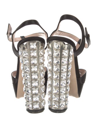 Miu Miu Satin Crystal Embellishments T-Strap Pumps