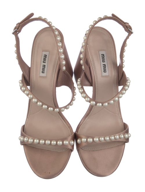 Miu Miu Faux Pearl Accents Satin Slingback Sandals