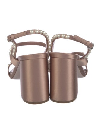 Miu Miu Faux Pearl Accents Satin Slingback Sandals