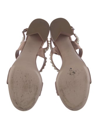 Miu Miu Faux Pearl Accents Satin Slingback Sandals