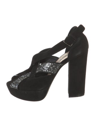 Miu Miu Suede Crystal Embellishments T-Strap Pumps