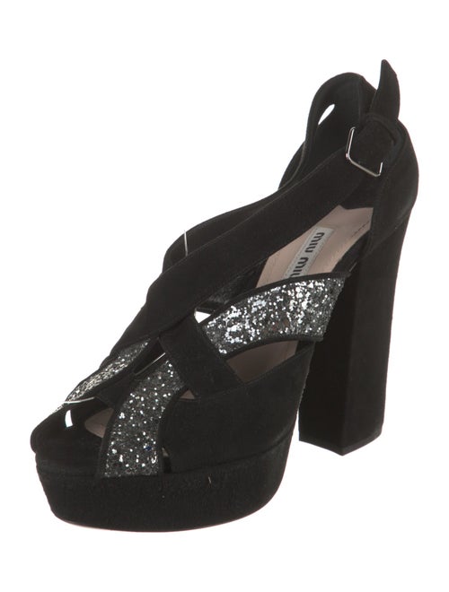 Miu Miu Suede Crystal Embellishments T-Strap Pumps