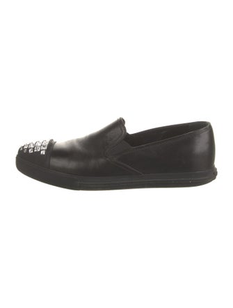 Miu Miu Leather Crystal Embellishments Loafers